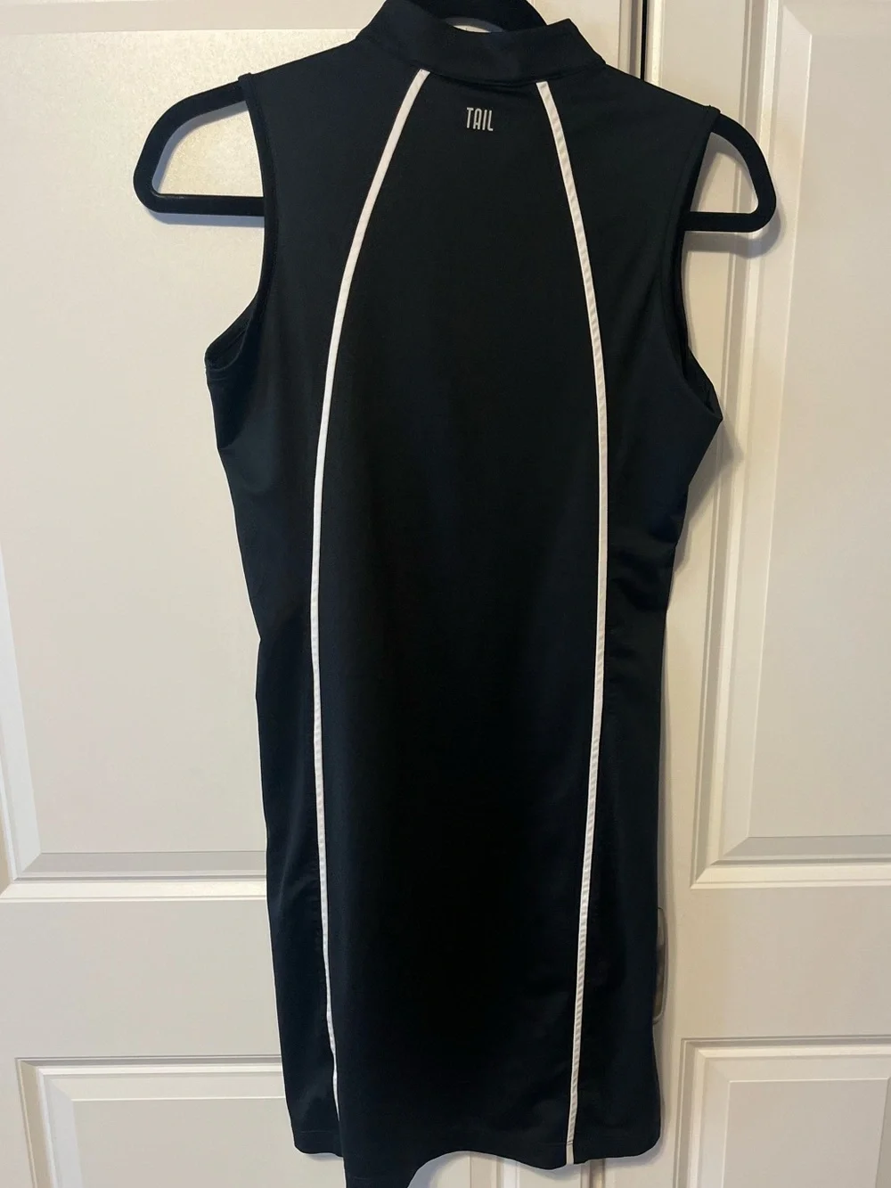 Tail Black Sleeveless Zip Polo golf or athletic Dress with White Piping-XS